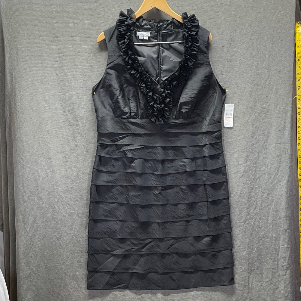 London Times Elegant Black Tiered Mini Dress